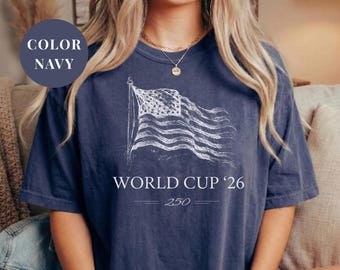 Koszulka piłkarska USA Vintage World Cup 2026, koszulka piłkarska z flagą amerykańską, koszulka kibica reprezentacji USA, koszulka z okazji 250. rocznicy USA, koszulka piłkarska Comfort Colors