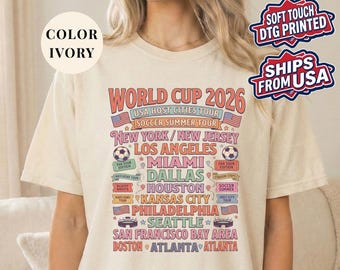 Koszulka z napisem „Gospodarz Mistrzostw Świata USA 2026 Tour”, koszulka kibica piłki nożnej w stylu retro, wygodna w kolorach