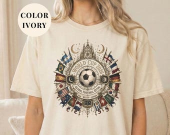 Koszulka Vintage World Cup 2026, koszulka Global Football Ritual, prezent dla kibica piłki nożnej, odzież piłkarska USA, Meksyk, Kanada, koszulka z mistyczną grafiką