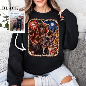 Sudadera navideña personalizada para perros, sudadera personalizada con foto de Krampus y selfie de mascota, regalo divertido de Navidad "Ho Ho No" para mamás perrunas.
