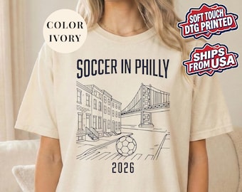 Philadelphia Soccer Shirt, Minimalist Line Art, Comfort Colors Tee, 2026 World Cup Apparel