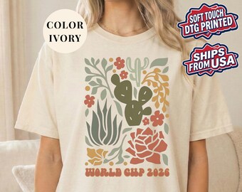 Boho World Cup 2026 Shirt, Comfort Colors Soccer Tee, Botanical Football Fan Shirt, Retro Desert Cactus Apparel, Soccer Lover Gift