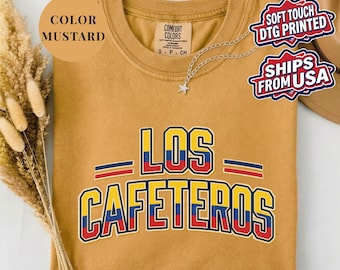 Los Cafeteros Colombia Soccer Shirt, Retro Varsity Football Tee, Comfort Colors® (Mustard)