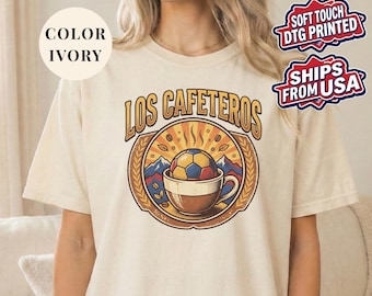 Koszulka piłkarska Comfort Colors® Vintage Colombia, koszulka Los Cafeteros, odzież kibica Mistrzostw Świata 2026, prezent dla kolumbijskiej piłki nożnej, koszulka retro na mecz