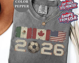 Koszulka piłkarska Comfort Colors® Mistrzostwa Świata 2026, koszulka retro z okazji meczu w Ameryce Północnej