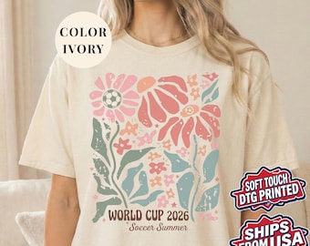 Koszulka piłkarska Comfort Colors Retro na Mistrzostwa Świata 2026 w kwiaty, koszulka meczowa w stylu boho