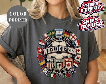 Koszulka Vintage Mistrzostw Świata 2026, Koszulka z grafiką retro piłkarską, Koszulka z napisem „Gospodarz USA Meksyk Kanada”, Globalna odzież dla kibiców piłki nożnej, Prezent sportowy