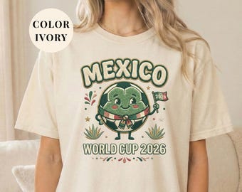 Koszulka Comfort Colors® Vintage Mexico World Cup 2026, koszulka piłkarska z haftem, koszulka z maskotką piłkarską w stylu retro, prezent dla meksykańskiego kibica