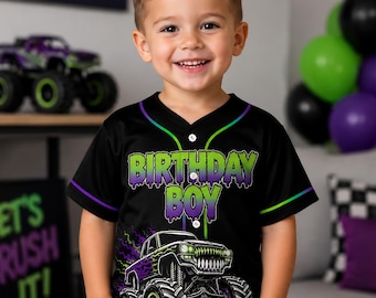 Personalisierte Monster Truck Geburtstag Jungen Baseball Jersey, benutzerdefinierter Name Monster Truck Geburtstag Kinder Kleinkind Shirt, Familie passendes Geschenk