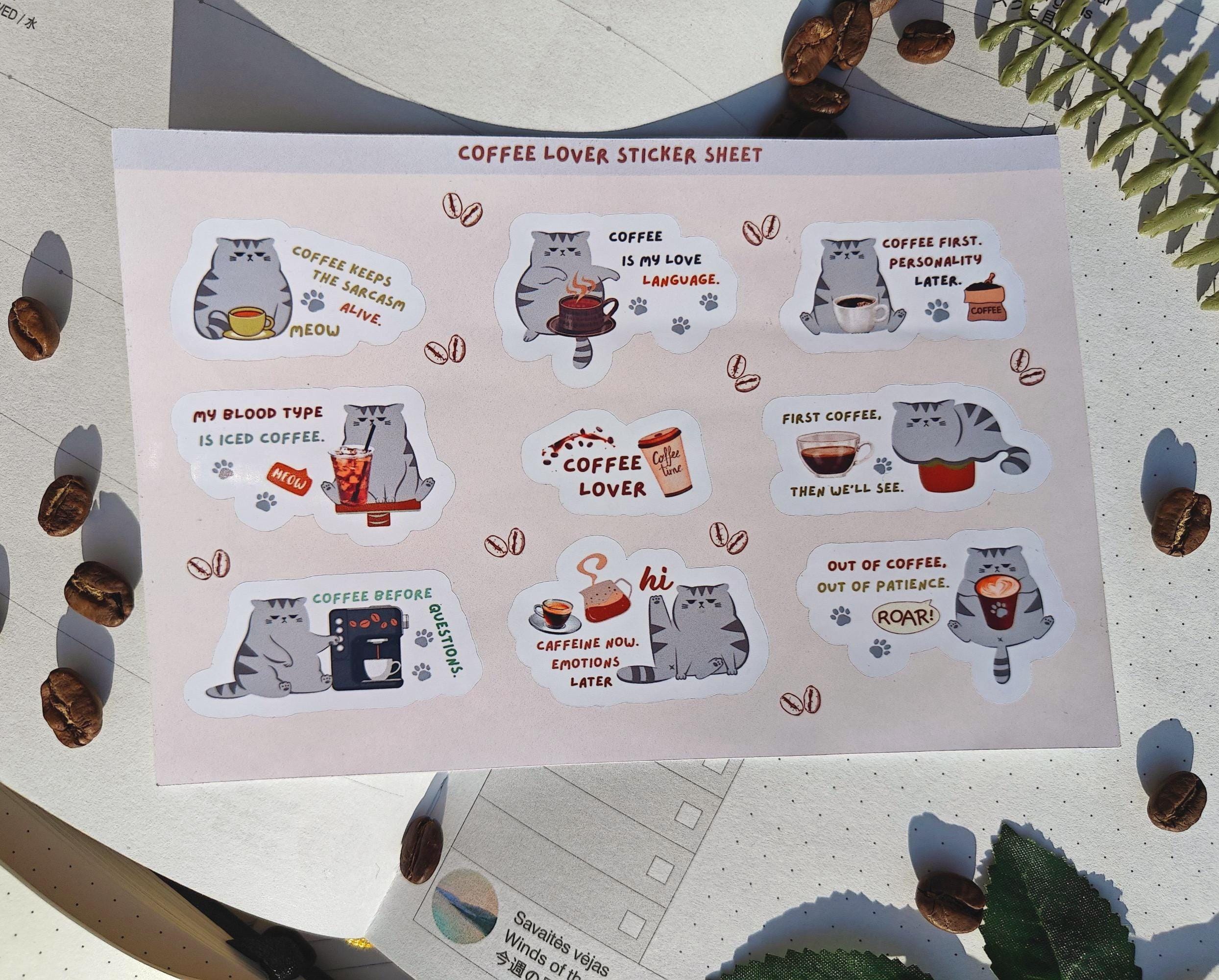 Funny Grumpy Coffee Cat Sticker Sheet | Journal Stickers | Calendar ...