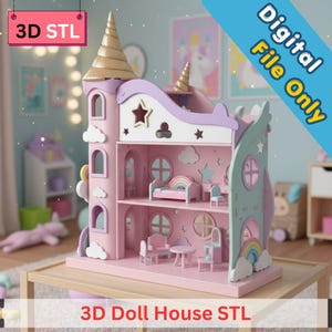 Nyckfullt fantasidockhus i STL | Pastell slottslekhusdesign | Digital nedladdning | 3D-utskrivbar dockhusfil