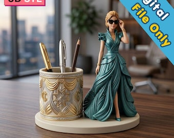 Fashion dames pennenhouder STL | Elegante bureauopberger | Luxe potloodbekerdecor | Chique ijdelheidsopberger | 3D-afdrukbestand