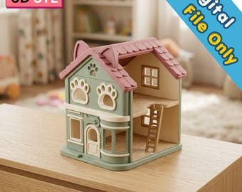 Poppenhuis Cat Café STL | Gezellig miniatuurhuis met huisdierthema | (Digitale download)