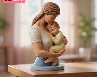 Sculptuur moeder en baby STL | Moederdagcadeaudecoratie | (Digitale download)
