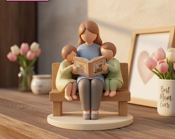 Moeder leest met kinderen STL | Moederdagdecoratie | Hartverwarmend familieverhaal | (Digitale download)