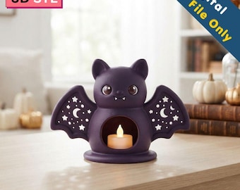 Portacandele a forma di pipistrello per Halloween (file STL) / Decorazione spettrale con ali per lumini / Statuetta gotica di pipistrello / File per stampa 3D / Decorazione autunnale inquietante per la casa