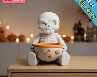 Ciotola per caramelle a forma di scheletro STL / Halloween STL / Porta dolcetti spettrale e carino / Piatto per caramelle di Halloween / Decorazione a forma di scheletro / File per stampa 3D