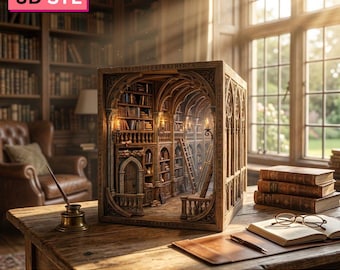 Gothic Library Book Nook STL | Fantasieboekenplankinzetdiorama | (Digitale download)