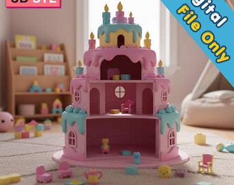 Poppenhuis in cakestijl STL | Lief fantasie speelhuisje voor kinderen | (Digitale download)