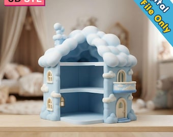 Wolkenpoppenhuis STL | Fantasie miniatuurhuis | Schattig poppenhuis 3D-print | Mini-huis met open voorkant | Printbaar poppenhuisbestand | 3D STL