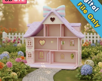 Poppenhuis met boogdak (SST) | Miniatuurhuisontwerp | Speelhuis met hartvormig raam | (Digitale download)