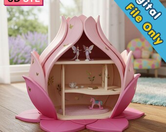 Poppenhuis met bloemblaadje STL | Op bloemen geïnspireerd mini-huisontwerp | (Digitale download)