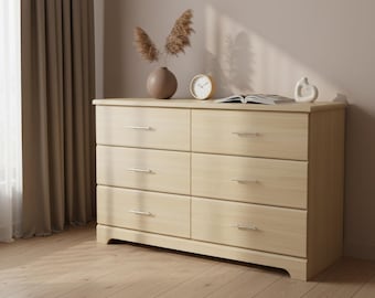 6-Drawer Driftwood Dresser, Rustic Wood Nursery Storage Chest, Safety Interlocking Drawers