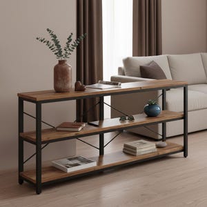 Long Narrow Console Table: 70.9 Inch 3-Tier Industrial Entryway Storage Shelf