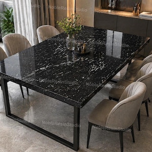 Modern Black Marble Dining Table Luxury Rectangular Stone Table Modern Dining Table Black Marble Finish Designer Marble Dining Table