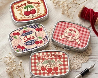 Cherry Pill Box, Travel Pill Case, Cute Mini Pill Box, Vintage Retro Pocket Pill Case, Purse Vitamin Holder Gift for Her