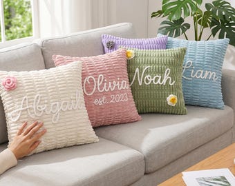 Personalized Embroidered Pillow with Grandkids Names, Custom Git for Grandma Xmas Nana