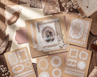 Lace Sticker Book Set for Clear Phone Case and Kindle Decor, Vintage PET Collage Supplies