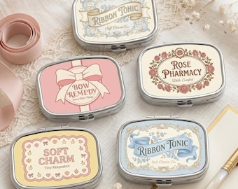 Personalized Bow Pill Box, Pink Travel Pill Case, Custom Ribbon Vitamin Container, Cute Medicine Organizer