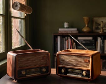 Retro radiokruka, en liten vintageradio för din suckulent eller skrivbord