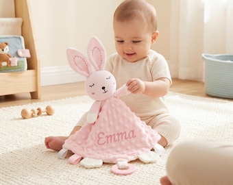 Personalized Minky Dot Baby Lovey Blanket - Custom Embroidered Soft Security Toy