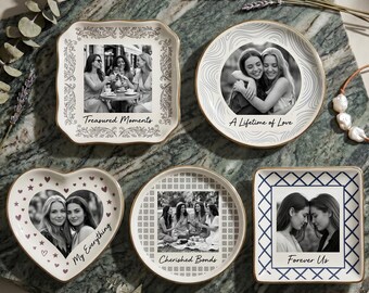 Personalized Photo Trinket Dish with Stand, Custom Ceramic Jewelry Ring Tray, Wedding Gift, Bridesmaid Proposal, Gift for Bestie Sister Mom