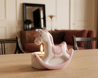 Little Pink Rocking Horse Tealight Holder for Storybook Shelf Decor