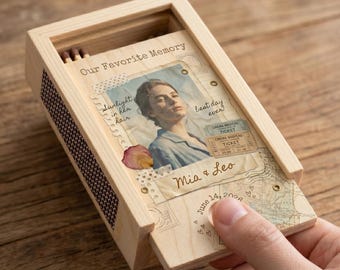 Personalized Photo Matchbox Keepsake, Custom Mini Memory Box with Names Date, Anniversary Gift for Couple, Boyfriend Girlfriend Gift
