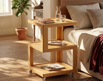 24" mobiele bamboe bijzettafel met wielen, verrijdbaar bijzettafeltje en nachtkastje