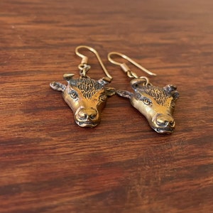 Bull Earrings Vintage 1980's Bronze Western image 2