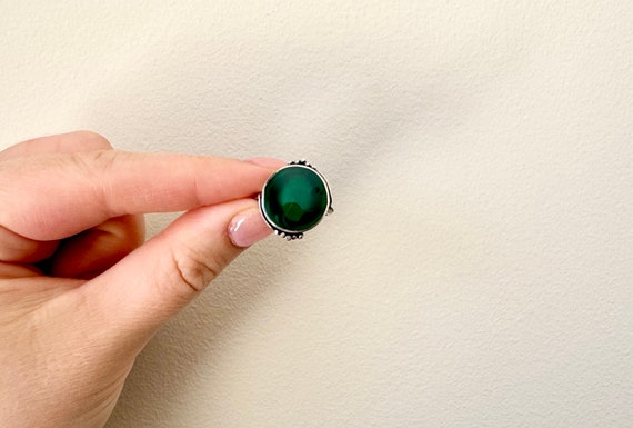 Vintage Sterling Silver & Round Green Agate Stone… - image 4