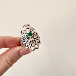 Vintage Sterling Silver & Green Agate Oversized Statement Ring - Size 12
