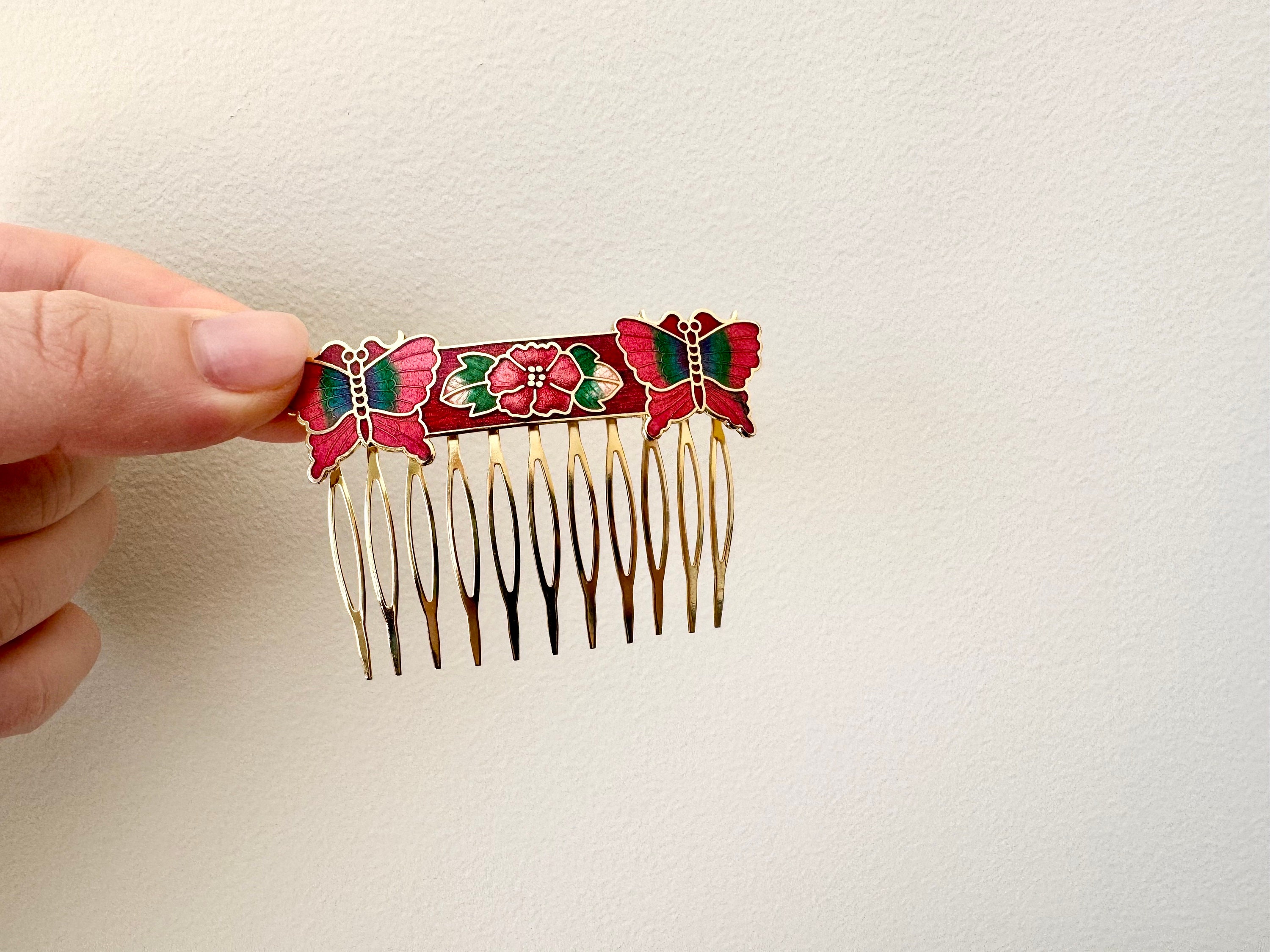 Vintage cloisonné deep red butterfly hairpin accessory il_fullxfull.6036501379_acll.jpg main image 2