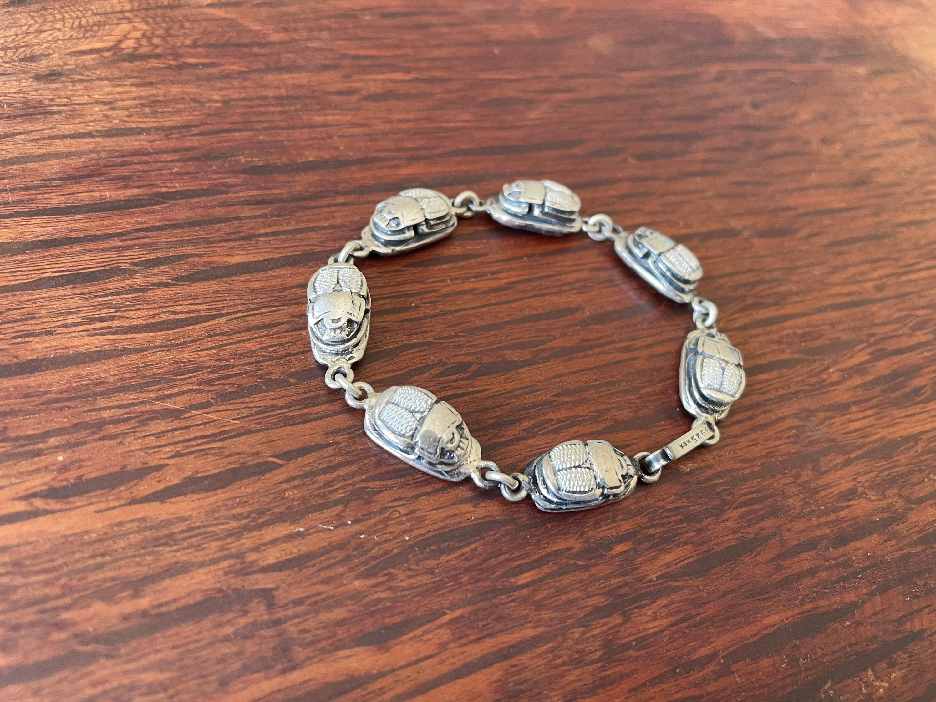 Vintage Sterling Silver Scarab Beetle Bracelet Etsy