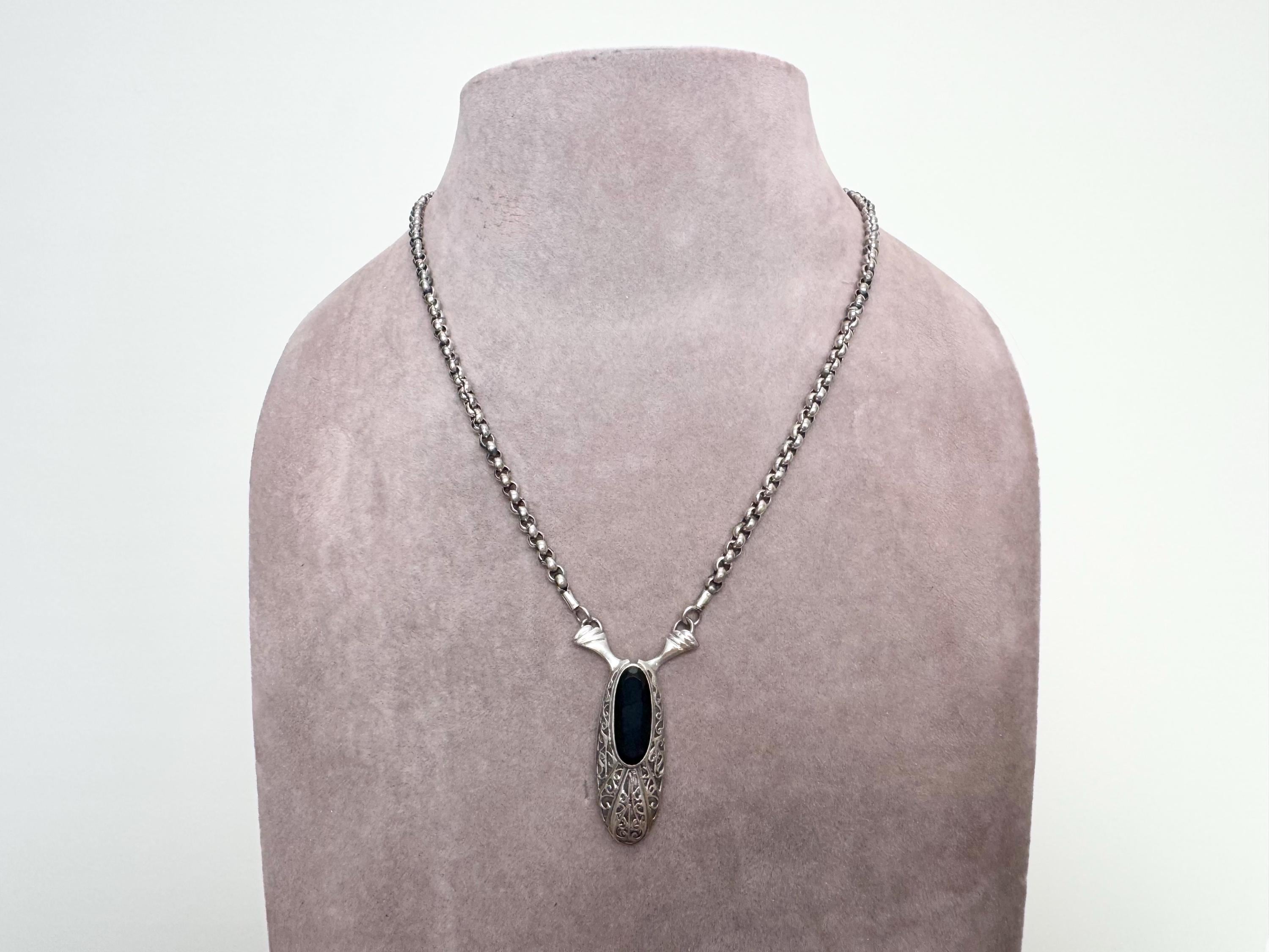 Vintage Sterling Silver Gothic Style Onyx Necklace - Etsy