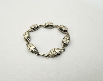 Vintage Sterling Silver Scarab Beetle Bracelet