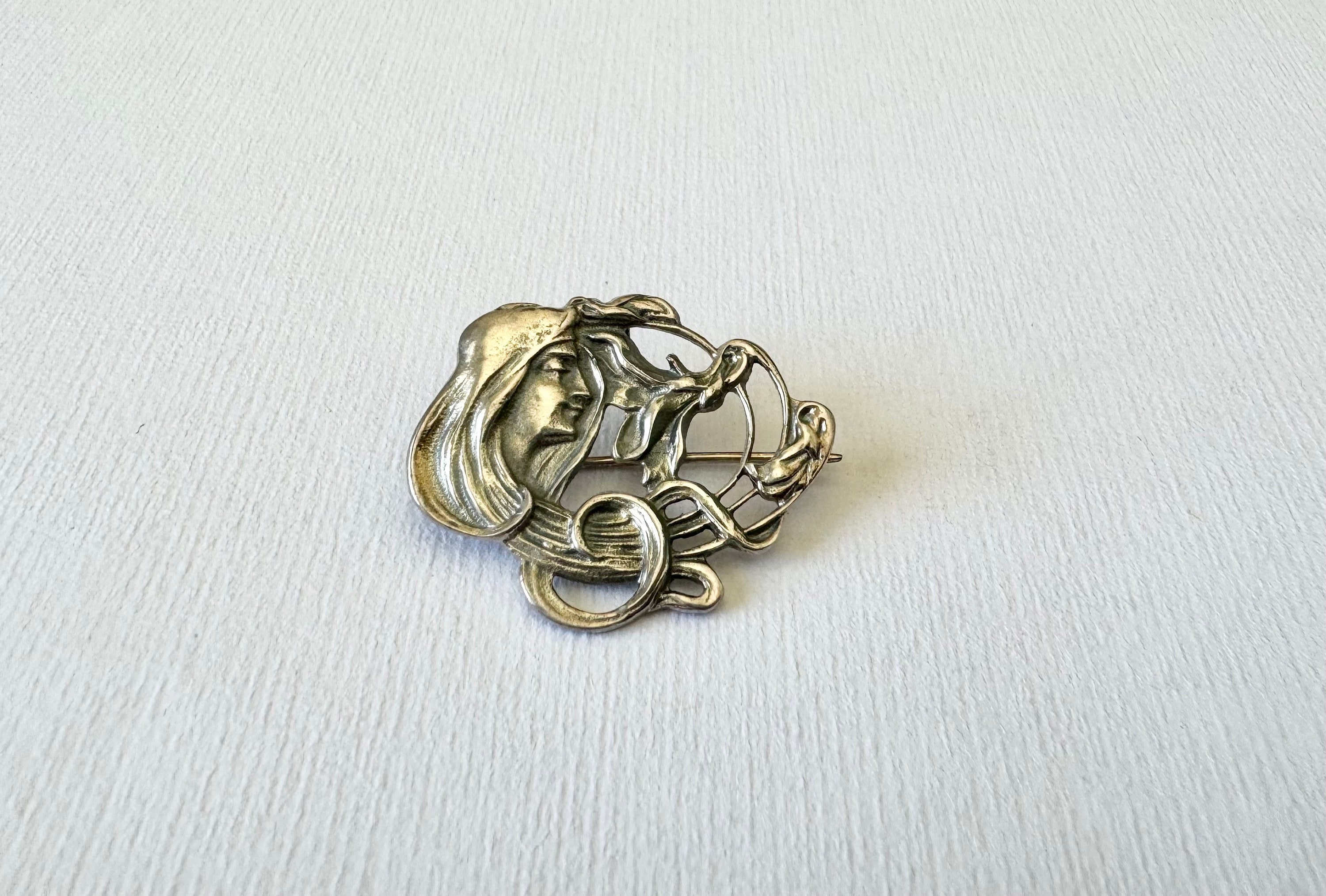 Broche Fantaisie Ancienne Style Art Déco - Imitation écaille Et Camée - Occasion