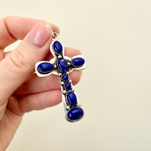 Vintage Sterling Silver Lapis Lazuli Cross Pendant