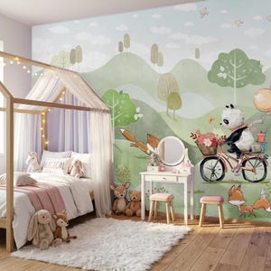 Forest Friends Peel and Stick Wallpaper, Kids Woodland Wall Mural, Nursery Removable Wallpaper, Animal Theme Wall Decor