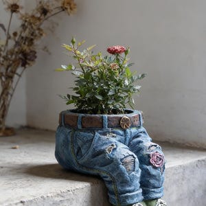 Resin Jeans Planter Pot: Whimsical Garden Sculpture for Succulents, Outdoor Patio Yard Art